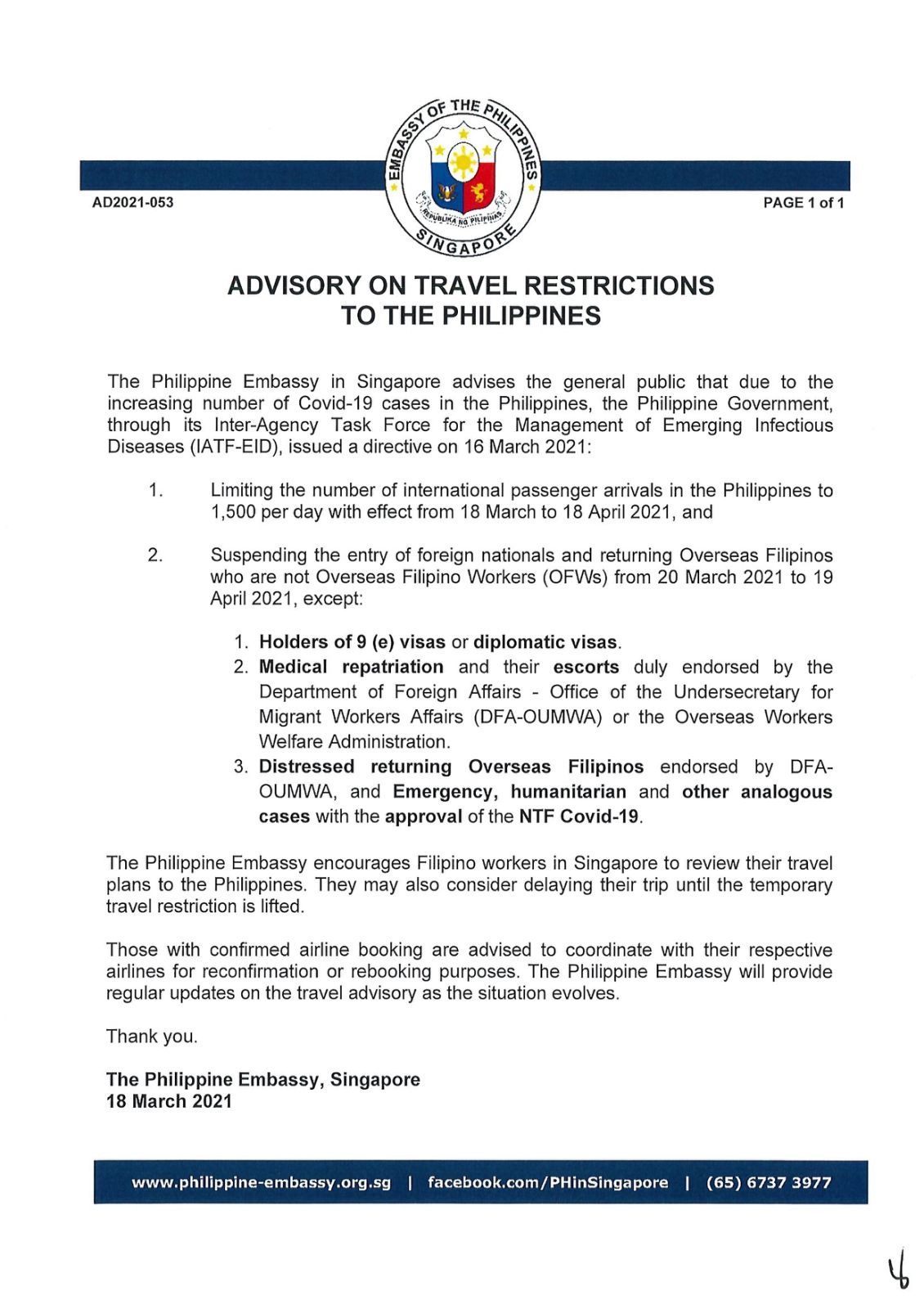 Philippines travel ban