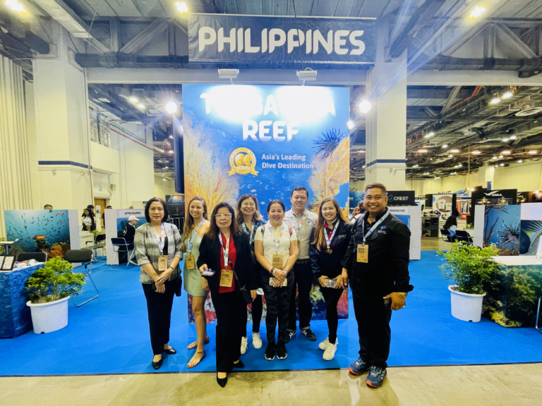 DOT and TPB delegation to ADEX 2023: (L-R) Ms. Christie N. Navarro, OIC, American Division, International Promotions Dept; Ms. Vanessa Vergara, Scuba Instructor and Guest Speaker, Ms. Marites Torres-Castro, DOT Region 4A - CALABARZON Regional Director; Ms. Rosellie L. Bantay, Cultural Officer, PH Embassy Singapore; Dr. Zeny Pallugna, DOT Region 4B - MIMAROPA Regional Director (RD); Ms. Gloriece T. Do, Dive7 Program Head, DOT Region 7