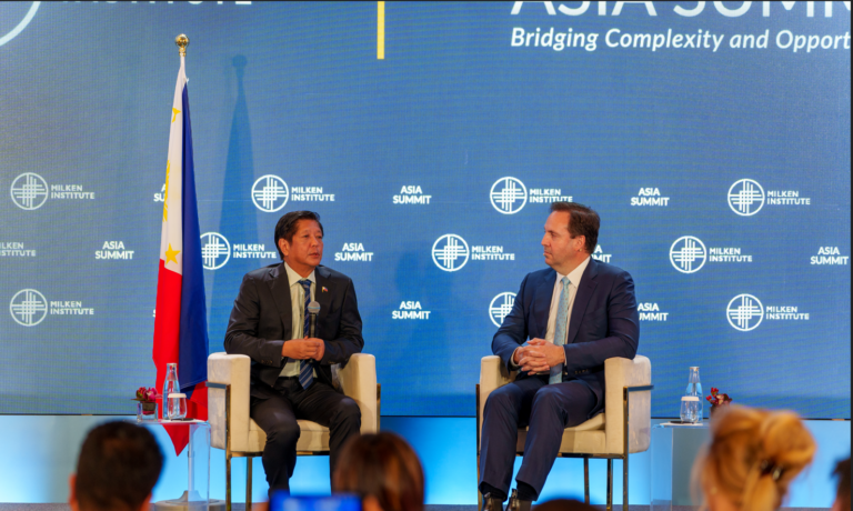President Marcos Jr. at the Fireside Chat with Milken Institute Fellow Mr. Steven Ciobo, Managing Director, Head of Global Affairs of Stonepeak and former Minister for Trade, Tourism and Investment of Australia.  Photo courtesy of Milken Institute